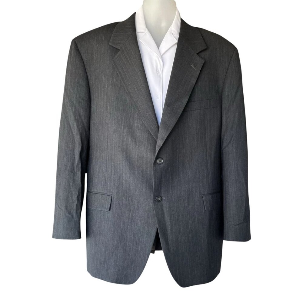 Vintage Botany 500 Men’s Blazer Jacket Sports Coat Stretch Gray Pinstripe 46L